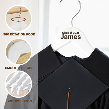 Custom White Hanger with Name for Graduation Outfit Dress Hangers with 360° Rotatable Hook - 2 Pack
