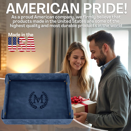 Engraved Leather Valet Tray for Men – Blue