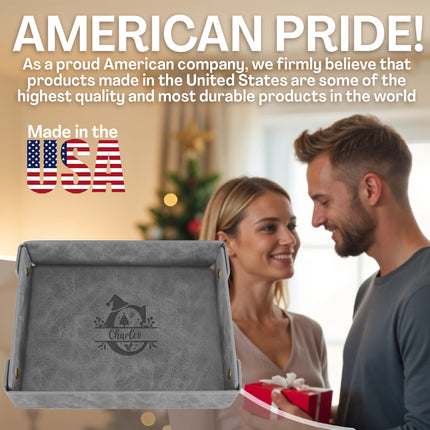 Engraved Christmas Leather Valet Tray - Gray