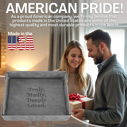 Engraved Leather Valet Tray for Couples - Gray
