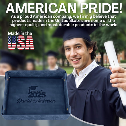 Engraved PU Leather Valet Tray Graduation - Blue