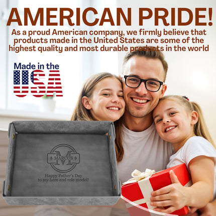 Engraved Father’s Day Leather Valet Tray - Gray