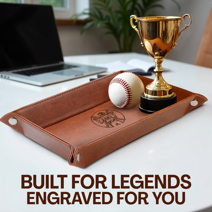 Personalized Baseball Leather Valet Tray - Baseball