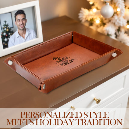Personalized Baseball Leather Valet Tray - Christmas
