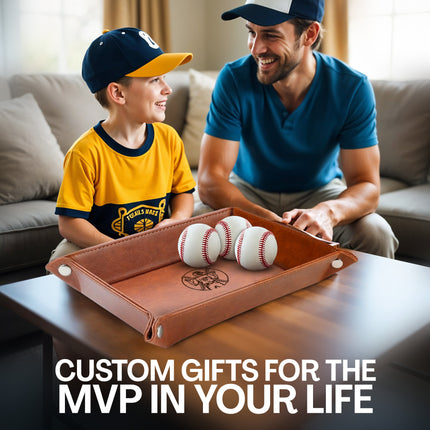 Personalized Baseball Leather Valet Tray - Baseball