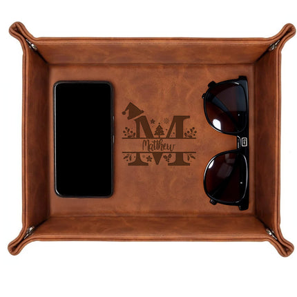 Personalized Baseball Leather Valet Tray - Christmas