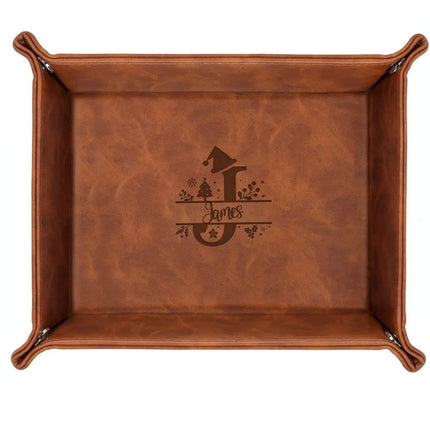 Personalized Baseball Leather Valet Tray - Christmas