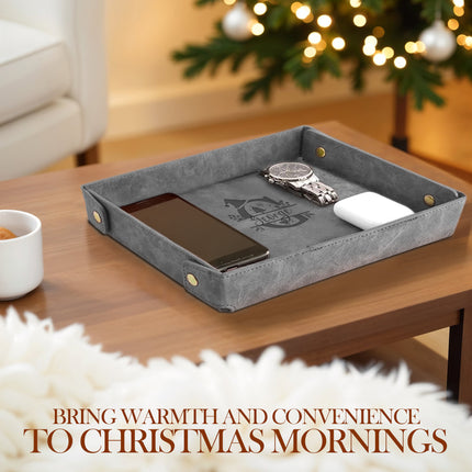 Engraved Christmas Leather Valet Tray - Gray