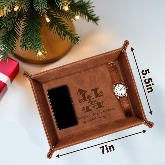 Personalized Baseball Leather Valet Tray - Christmas