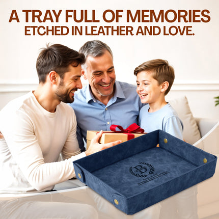 Engraved Leather Valet Tray for Men – Blue