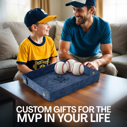 Engraved Baseball Valet Tray - Blue