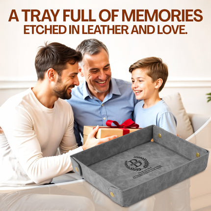 Engraved Leather Valet Tray for Men – Gray