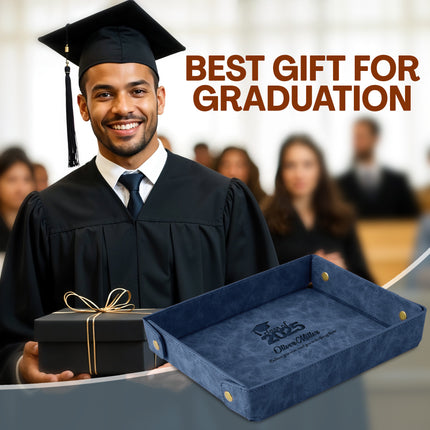 Engraved PU Leather Valet Tray Graduation - Blue