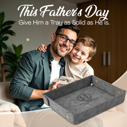 Engraved Father’s Day Leather Valet Tray - Gray