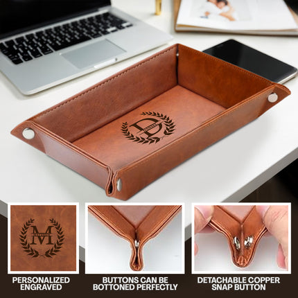 Personalized Engraved Leather Tray for Men with Engraved Name