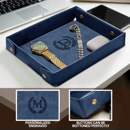 Engraved Leather Valet Tray for Men – Blue