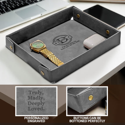 Engraved Father’s Day Leather Valet Tray - Gray