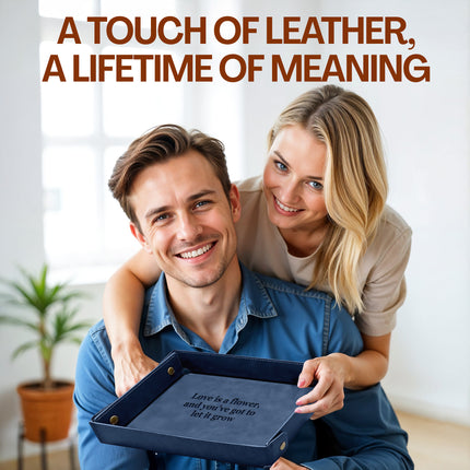 Engraved Leather Valet Tray for Couples - Blue