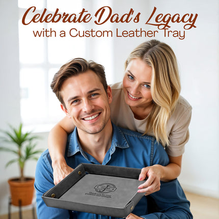 Engraved Father’s Day Leather Valet Tray - Gray