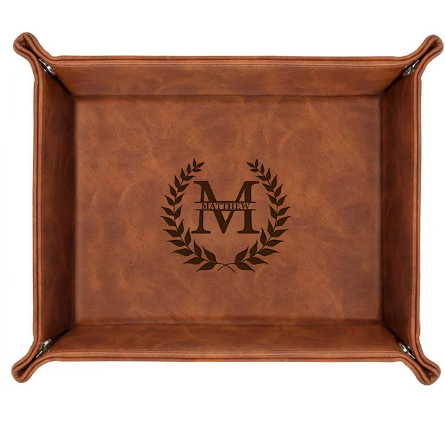 Personalized Engraved Leather Tray for Men with Engraved Name