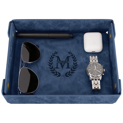 Engraved Leather Valet Tray for Men – Blue