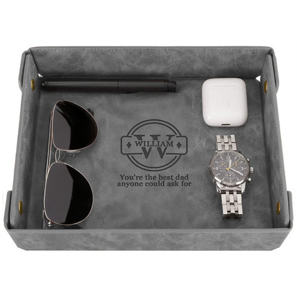 Engraved Father’s Day Leather Valet Tray - Gray