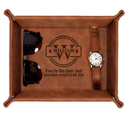 Personalized Engraved Leather Tray for Him