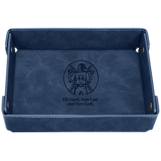 Engraved Baseball Valet Tray - Blue
