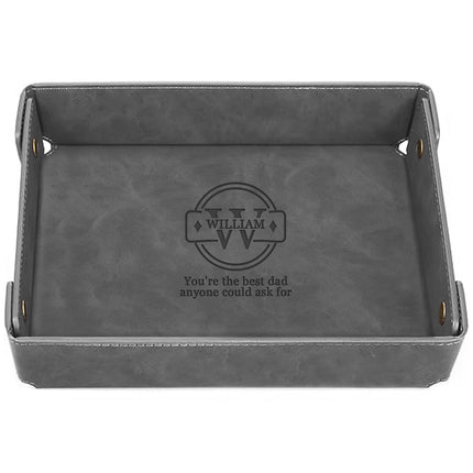 Engraved Father’s Day Leather Valet Tray - Gray