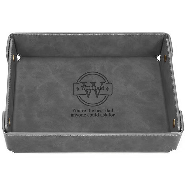 Engraved Father's Day Leather Valet Tray - Gray