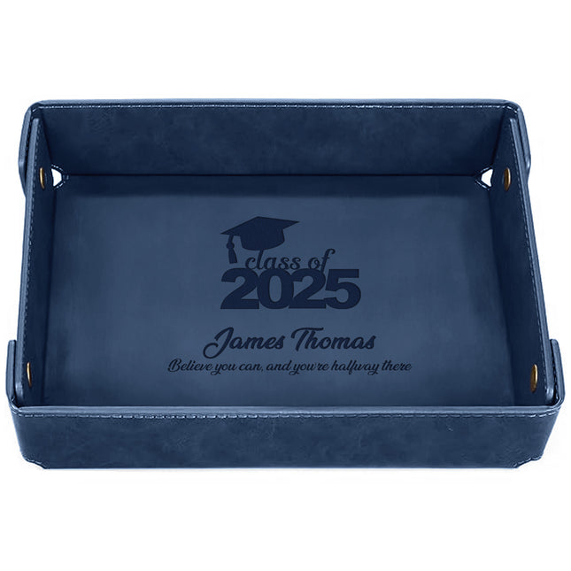 Engraved PU Leather Valet Tray Graduation - Blue