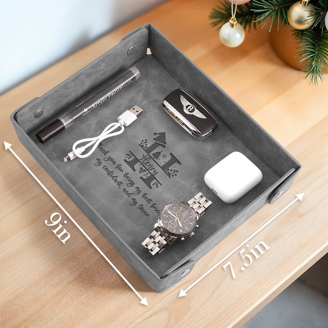 Engraved Christmas Leather Valet Tray - Gray