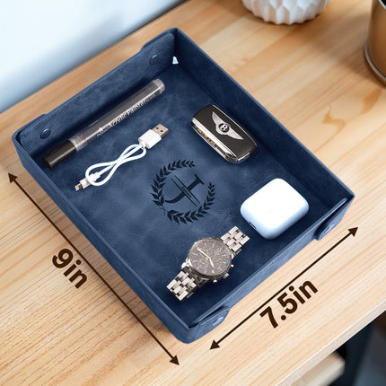 Engraved Leather Valet Tray for Men – Blue