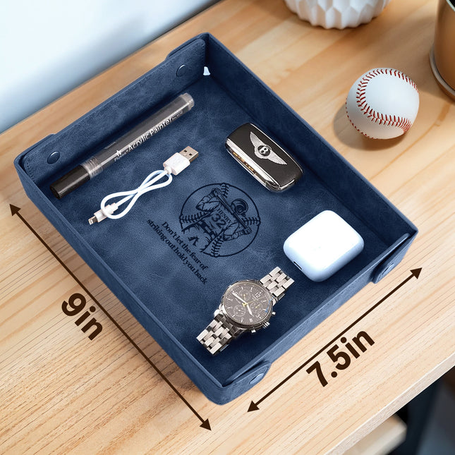 Engraved Baseball Valet Tray - Blue