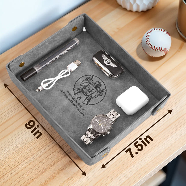 Engraved Baseball Valet Tray - Gray