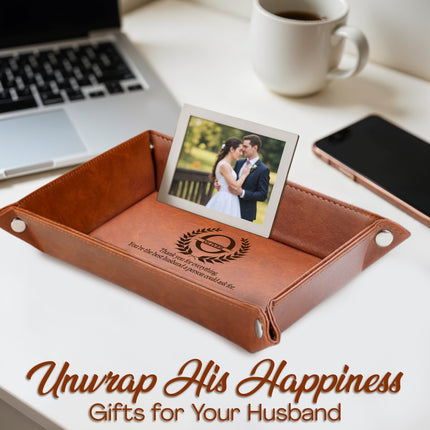 Personalized Engraved Leather Tray for Men with Engraved Name