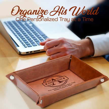 Personalized Engraved Leather Tray for Him