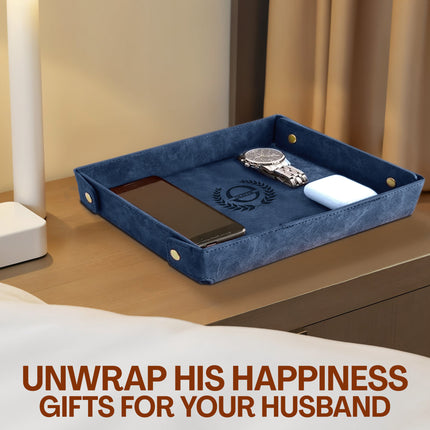 Engraved Leather Valet Tray for Men – Blue
