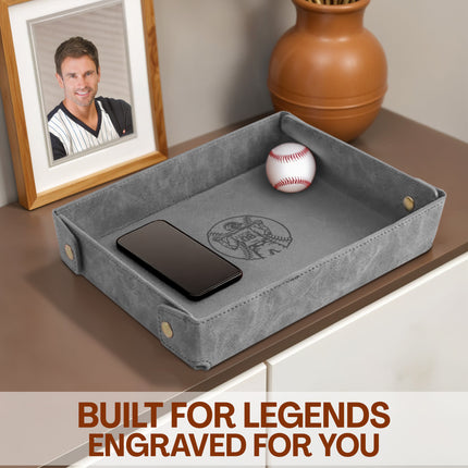 Engraved Baseball Valet Tray - Gray