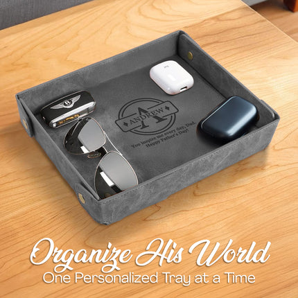 Engraved Father’s Day Leather Valet Tray - Gray