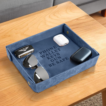 Engraved Leather Valet Tray for Couples - Blue