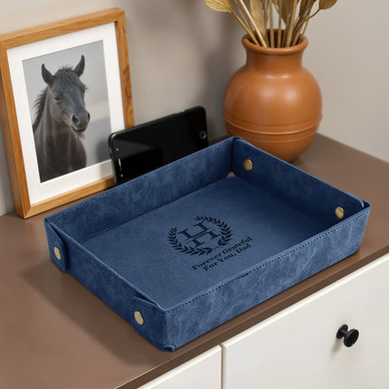 Engraved Leather Valet Tray for Men – Blue