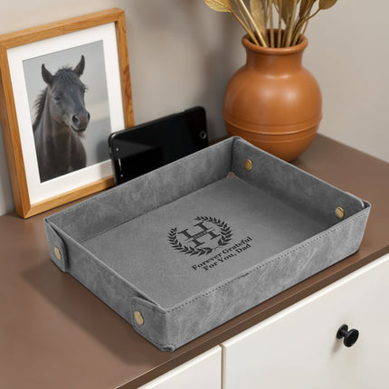 Engraved Leather Valet Tray for Men – Gray
