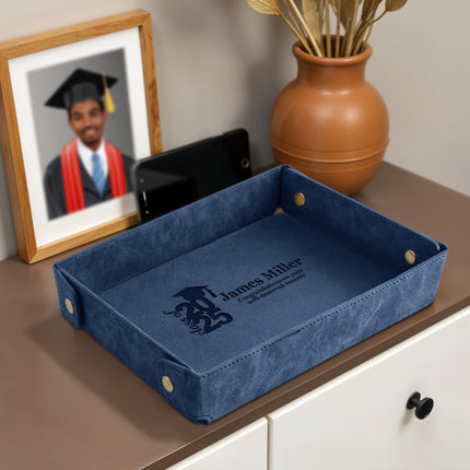 Engraved PU Leather Valet Tray Graduation - Blue