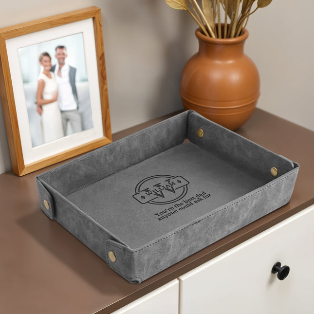 Engraved Father's Day Leather Valet Tray - Gray