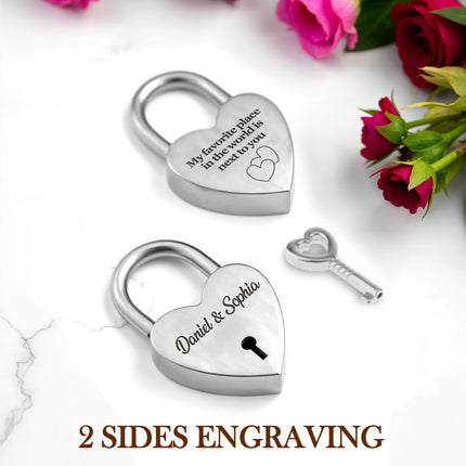 silver heart shape padlock with custom engraving personalized lock with key 2 sided text mini vintage lock for travel locker memory box couples keepsake