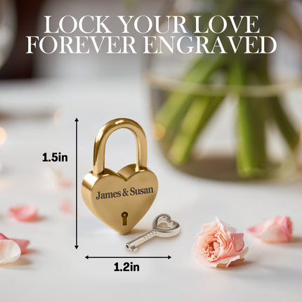 gold heart shape padlock with custom engraving personalized lock with key 2 sided text mini vintage lock for travel locker memory box couples keepsake