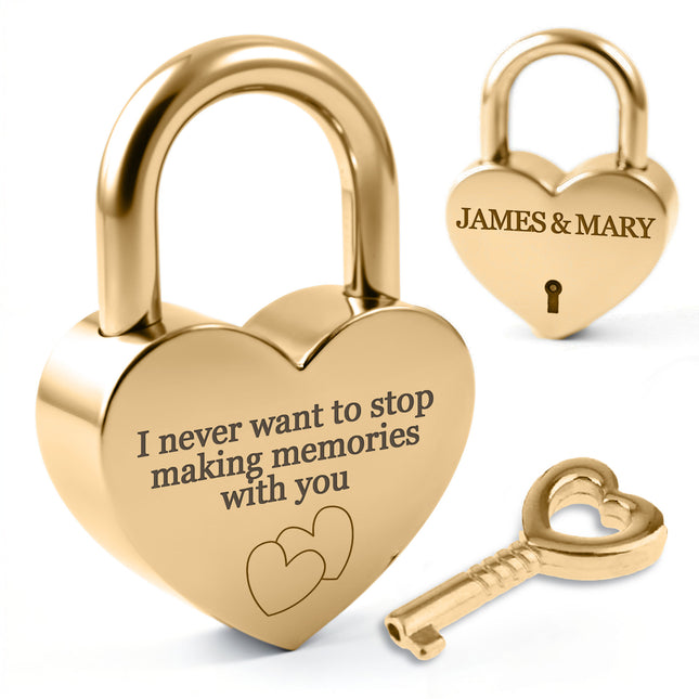 Gold Heart Shape Padlock with Custom Engraving