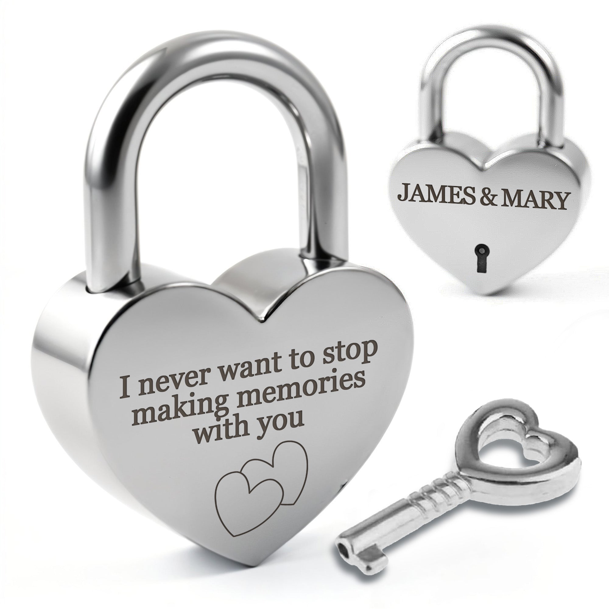 Silver Heart Shape Padlock with Custom Engraving