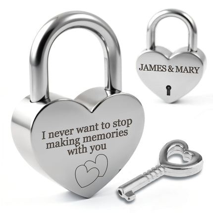 Silver Heart Shape Padlock with Custom Engraving